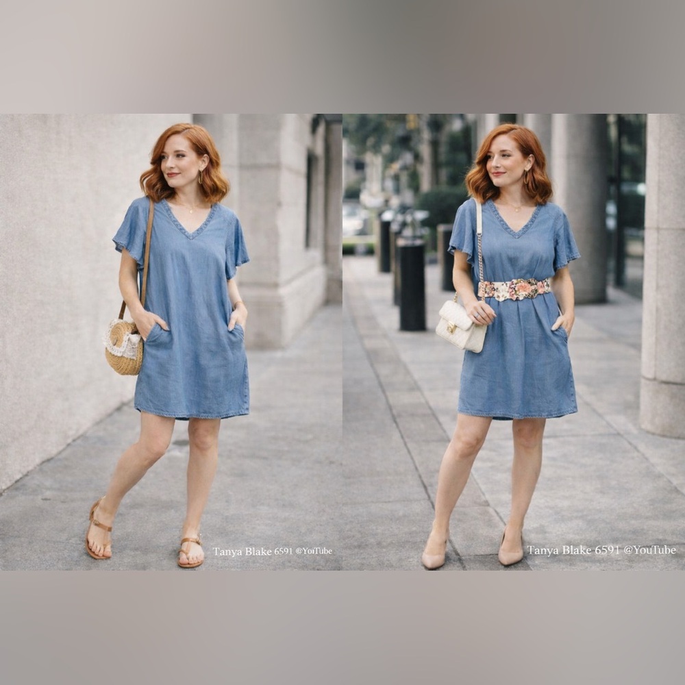 Denim Blue V-Neck Dress